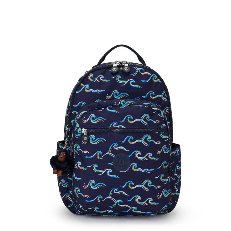 حقيبة ظهر كبيرة KIPLING مع مقصورة كمبيوتر محمول مبطنة للجنسين Fun Ocean Print سيول