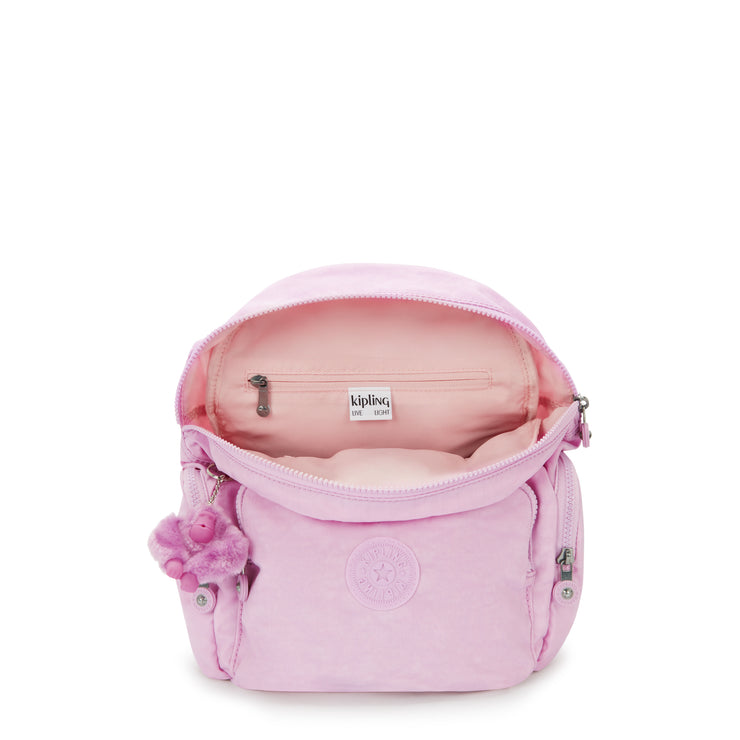 حقيبة ظهر صغيرة بأحزمة قابلة للتعديل من KIPLING حقيبة ظهر أنثوية صغيرة بأحزمة قابلة للتعديل سحاب المدينة الوردي المزهر S - I3523-R2C