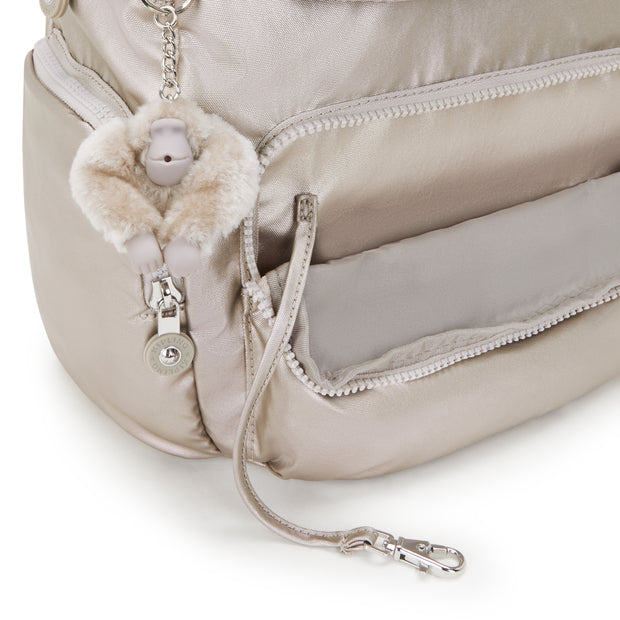 حقيبة ظهر صغيرة KIPLING مع أحزمة قابلة للتعديل أنثى ميتاليك توهج سيتي Zip S