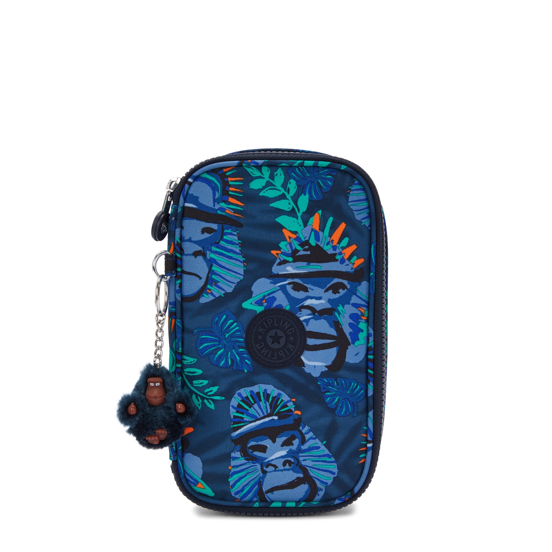 Kipling Cute Medium Stiftetui - Blue Geo Shell Mit Affen-Anhänger