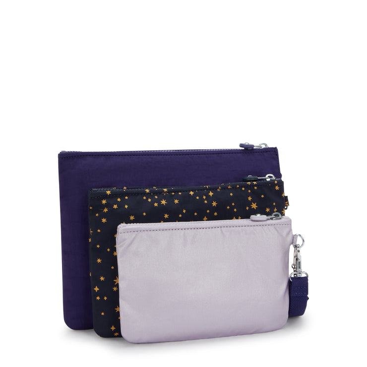 KIPLING 3 large pouches (with removable wristlet) Unisex Moonlit Blue Iaka L Wristlet I4219-4GA