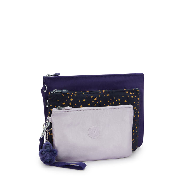 KIPLING 3 large pouches (with removable wristlet) Unisex Moonlit Blue Iaka L Wristlet I4219-4GA