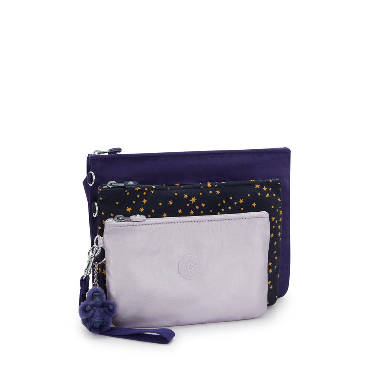 KIPLING 3 large pouches (with removable wristlet) Unisex Moonlit Blue Iaka L Wristlet I4219-4GA