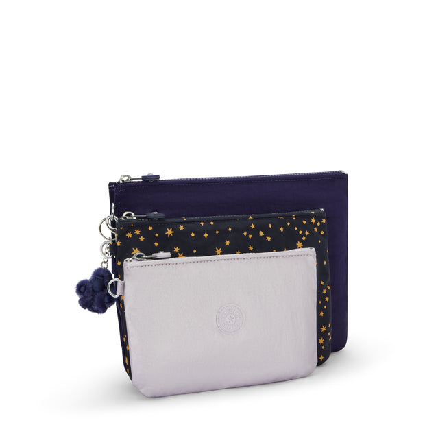 KIPLING 3 large pouches (with removable wristlet) Unisex Moonlit Blue Iaka L Wristlet I4219-4GA