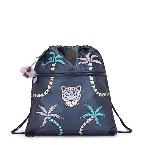 KIPLING Medium backpack (with drawstring) Female Admiral Blue Palm Supertaboo