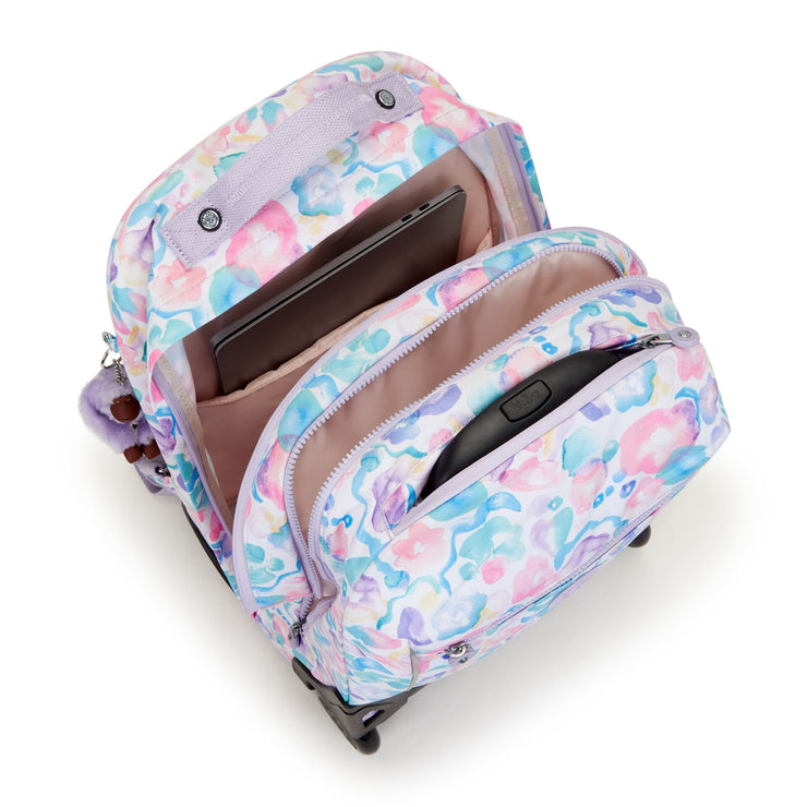 Kipling Kids' Large Wheeled Backpack With Laptop Compartment Female Aqua Flowers Sari