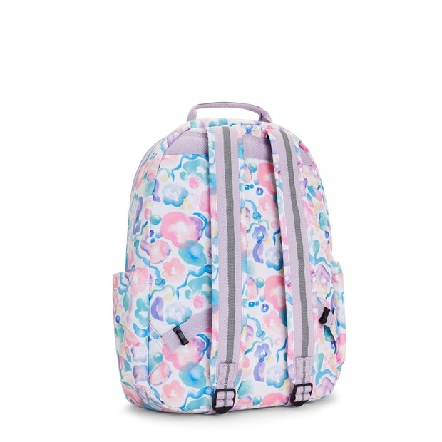 Kipling Large Backpack With Padded Laptop Compartment Female Aqua Flowers Seoul