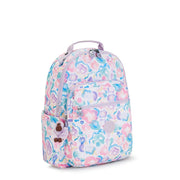 Kipling Large Backpack With Padded Laptop Compartment Female Aqua Flowers Seoul