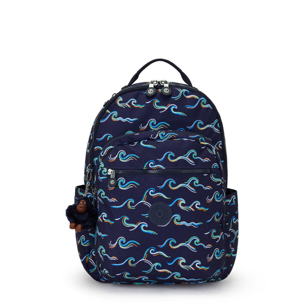 KIPLING Large Backpack with Padded Laptop Compartment Unisex Fun Ocean Print Seoul