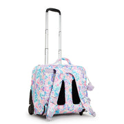 Kipling Large Wheeled Backpack With Laptop Compartment Female Aqua Flowers Giorno