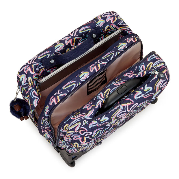 Kipling Large Wheeled Backpack With Laptop Compartment Female Palm Fiesta Print Giorno