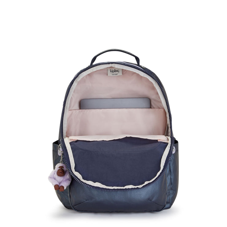 Kipling Large Backpack With Padded Laptop Compartment Female Admiral Bl Metallic Seoul
