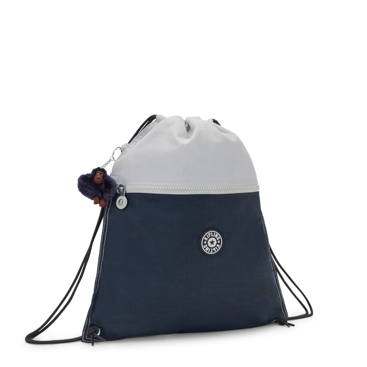 Kipling Medium Drawstring Bag Unisex True Blue Grey Supertaboo