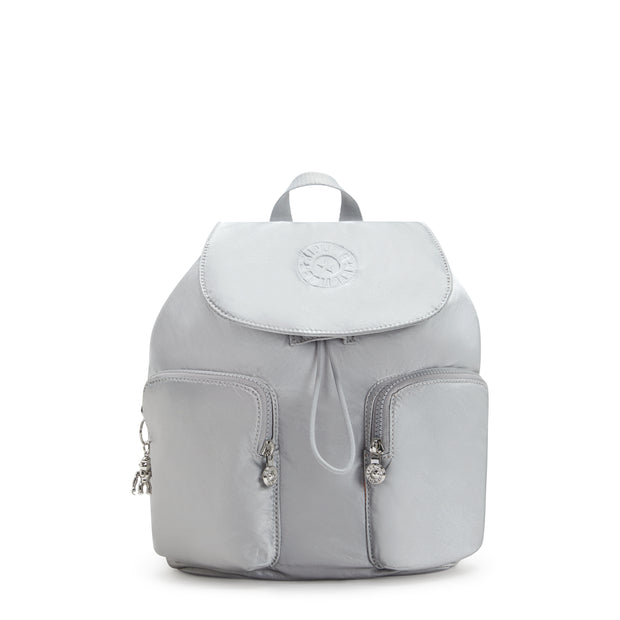 KIPLING Small Drawstring Backpack with Front Pockets Female Silver Glam Anto S