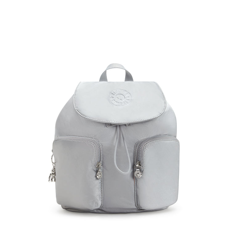 KIPLING Small Drawstring Backpack with Front Pockets Female Silver Glam Anto S